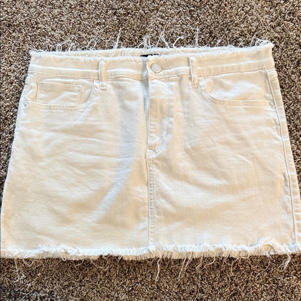 Express White Frayed Skirt